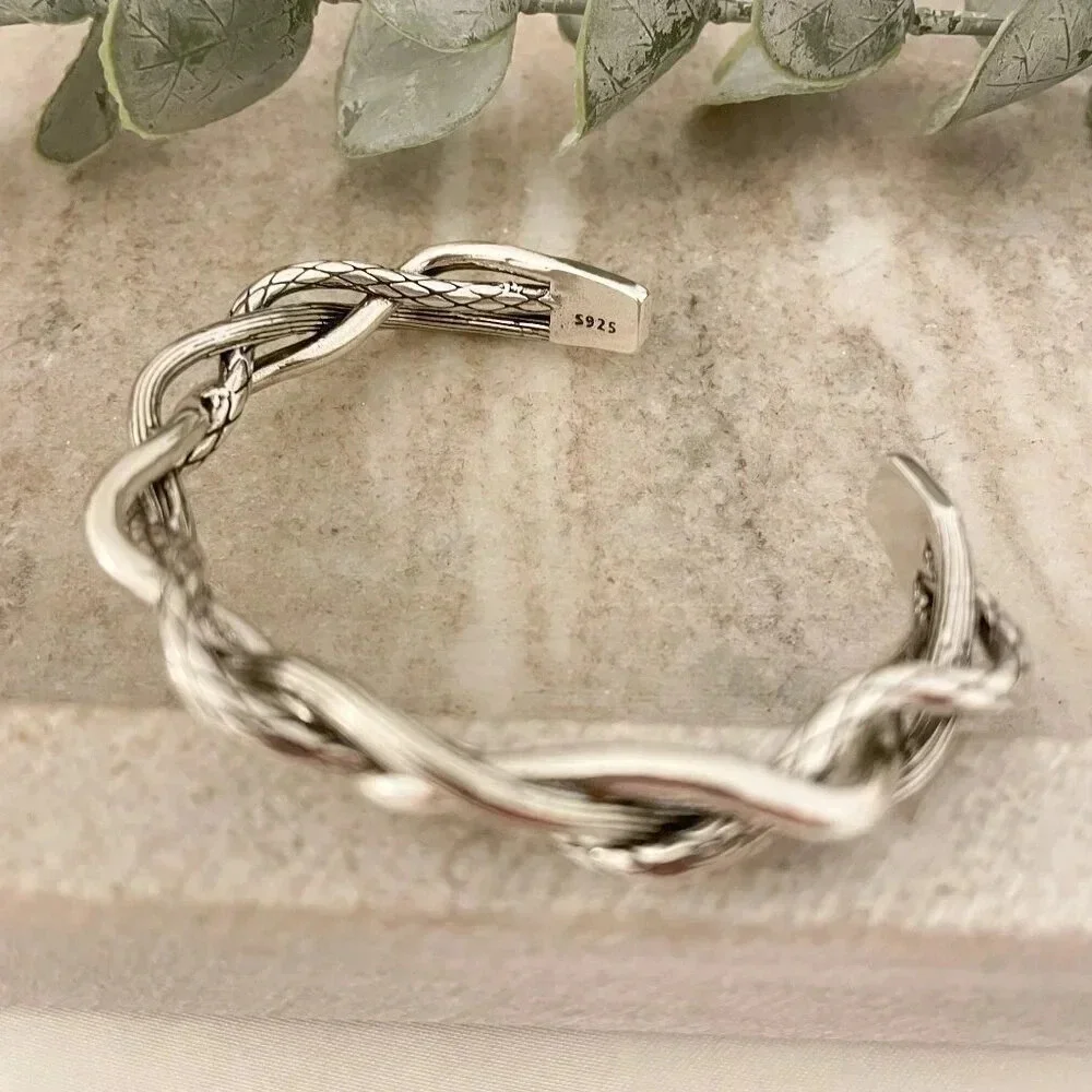 925 Sterling Silver Mens Bangle Bracelet Vintage Cuff Twist Bracelet Modern Cuff